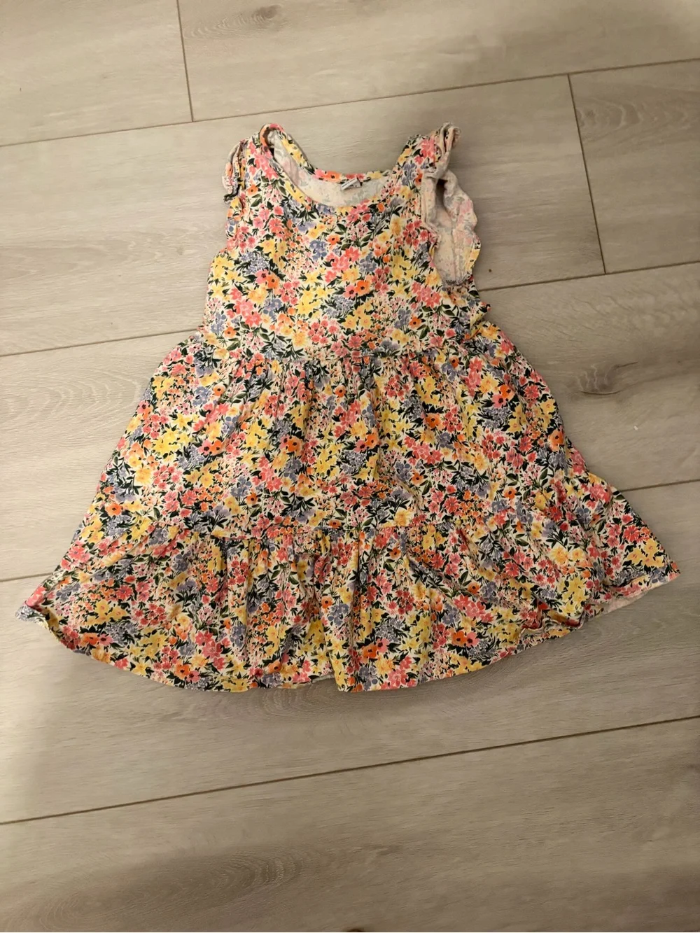 Old Navy Yellow and Pink Floral Tiered Dress
